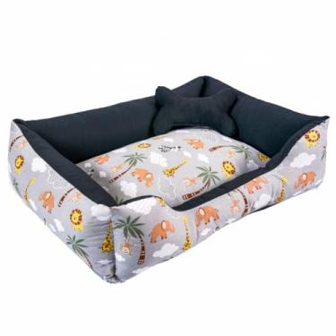 Imagem de Cama para Pet em Formato de Ninho - Conforto Seguro, Fundo Impermeável e Design Aconchegante para Cachorros e Gatos (Safari Cinza/Preto)