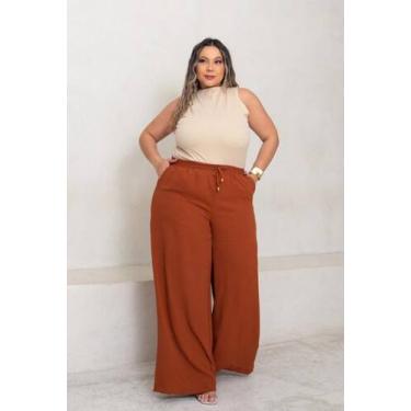 Imagem de Calça Pantalona Feminina Plus Size C Forro Elastico Cintura - NoBrand,