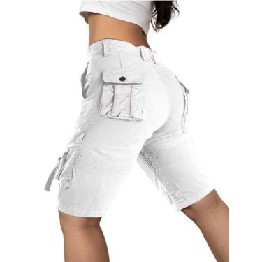 Imagem de Shorts de caminhada Flamingals Bermuda Cargo 2024 para mulheres branco