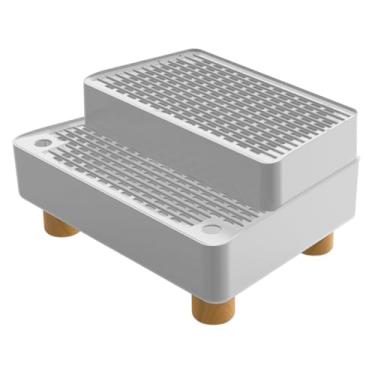 Imagem de WeiLaiKeQi Rampa automática para caixa de areia para gatos, à prova de vazamentos e à prova d'água com pés antiderrapantes, rampa para gatos de 2 degraus, Cinza Claro