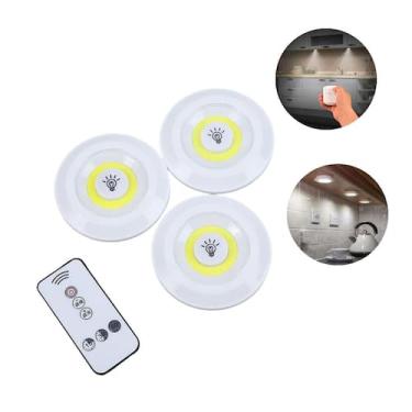 Imagem de Luminária LED a Pilha Sem Fio Kit 3 Spots com Controle Remoto para Arm