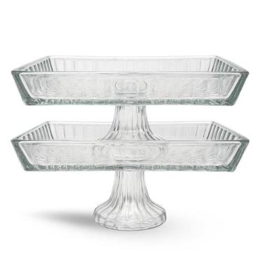 Imagem de kit2 Travessa Retangular de Vidro com Pé forma rocambole - Juliana Pao