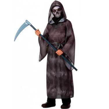 Imagem de Fantasia Halloween Infantil pra Menino Foice + Túnica com Capuz Morte 