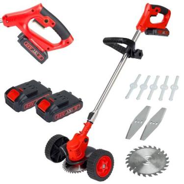 Imagem de Roçadeira Elétrica Recarregável Cortador De Gramas Profissional Com 2 