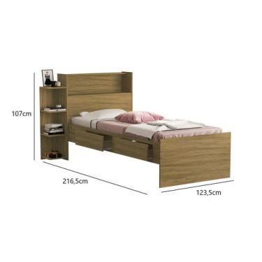 Imagem de Bicama Multifuncional Isa Cama e Auxiliar Com Bau E Prateleiras Freijo