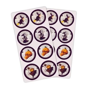 Imagem de 1 Cartela C/16 Adesivos Figurinha Halloween Bruxa Abóbora Panico