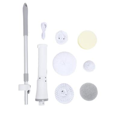 Imagem de Limpeza sem fio Escova Recarregável Rotação Automática Esticável Multifuncional Rotação Elétrica Escova com 6 cabeças substituíveis para piso de cerâmica de banheira de banheiro