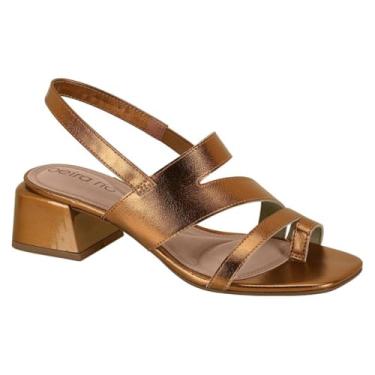 Imagem de Sandália Beira Rio Feminina Salto Bloco Alto Brilho Itália Festa Elegante Conforto Original (Bronze, BR, Adulto, Numérico, 37)