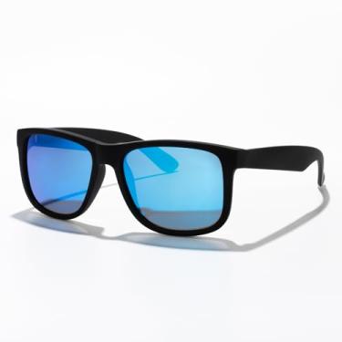 Imagem de Óculos de sol masculinos polarizados para homens e mulheres, armação preta fosca clássica, proteção UV, Armação preta de borracha/lente espelhada azul, Lens Width: 55 Millimeters