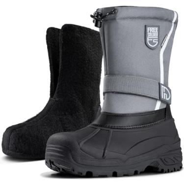 Imagem de FREE SOLDIER Botas de neve masculinas isoladas impermeáveis calçados de inverno antiderrapantes para uso ao ar livre com forro removível (cinza grosso, 40)