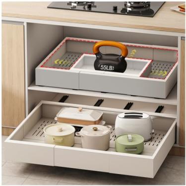 Imagem de Organizador de armário removível, largura (58,4 cm - 78,7 cm) e profundidade (43,2 cm - 61 cm) expansível com 5 trilhos, gavetas deslizantes ajustáveis sem furadeira para cozinha, despensa