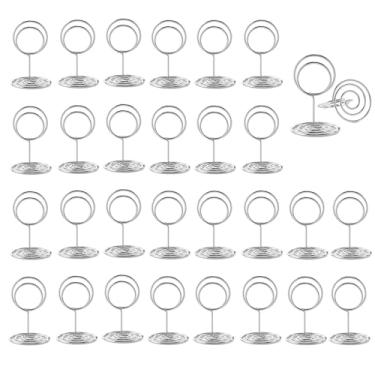 Imagem de 30 porta-números de mesa, porta-cartões de lugar, porta-fotos de arame, porta-cartões de mesa pequenos, porta-fotos para centros de mesa, recepção de casamento, festa, aniversário (prata)