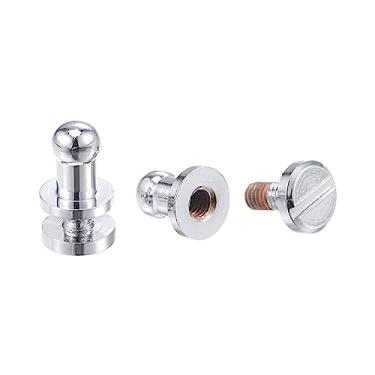 Imagem de Conjunto de 5 parafusos de cabeça redonda de latão sólido de 4 mm, rebites, fixadores de poste para artesanato de couro faça você mesmo, carteira, bolsa, decoração, reparos, tom prateado