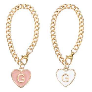 Imagem de Acessórios com pingente de letra, 2 peças de acessórios de identificação com nome em forma de coração para decoração de copos Stanley, rosa e branco, letra F, 0, Metal, Sem Pedra Preciosa