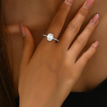 Imagem de Anéis de noivado femininos de lágrima de prata esterlina com zircônia cúbica banhada a ouro branco 18 K, anéis de compromisso femininos, Medium, Latão, Sem pedra preciosa