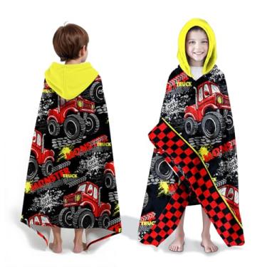 Imagem de Neapth Toalhas de banho grandes Monster Truck para meninos, toalhas de praia com capuz para crianças de 7 a 10 anos, toalhas de banho com capuz para crianças de 76 x 127 cm, toalhas infantis vermelhas
