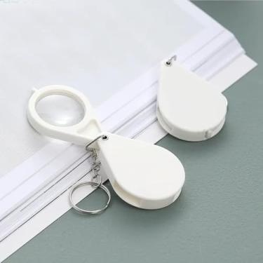 Imagem de 2 peças de lupa de bolso pequeno 8x, aplique para leitura, ciência, joias, lupa portátil com chaveiro, 45 mm de diâmetro, branca