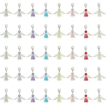 Imagem de 40 peças, 8 cores, pingentes de asa de anjo, chaveiro com contas de anjo, algo azul, presente de buquê de casamento, presente de casamento, 4.25x2.91x0.7inch, Plástico, Sem Pedra Preciosa