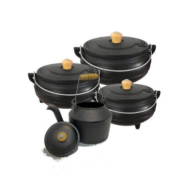 Imagem de Jogo de 3 Panela de Ferro Mineira Tripé Com Chaleira Nº 9