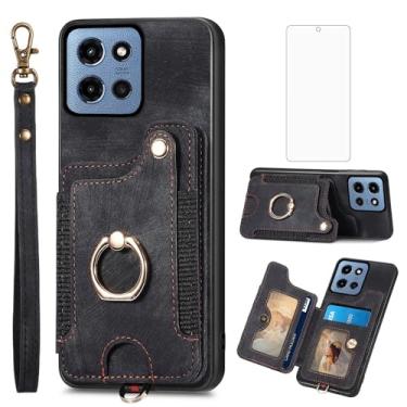 Imagem de Asuwish Capa de celular para Motorola Moto G 5G 2025 capa carteira com protetor de tela de vidro temperado e alça de pulso RFID suporte de cartão de crédito anel acessórios para celular G5G 5 G G5