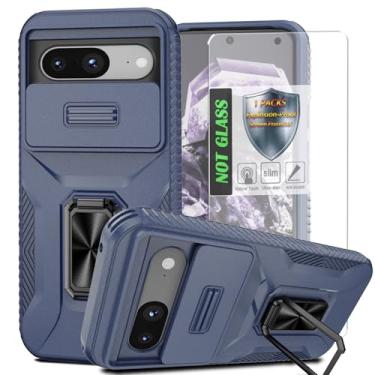 Imagem de Capa para Pixel 8, com capa de lente de câmera deslizante, protetor de tela HD, suporte de anel giratório de 360°, capa protetora à prova de choque de grau militar AYMECL para Google Pixel 8, azul