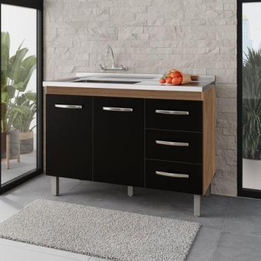 Imagem de Balcão Rosa 2 Portas 3 Gaveta Cozinha MB1 120cm - Amarena Móveis, Sava