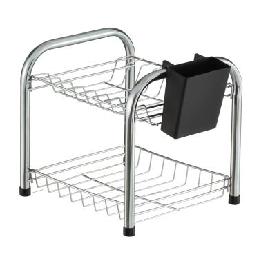 Imagem de Escorredor de Louça Duplo 08 Pratos Desmontável Porta Talher Plástico Preto Secador Cozinha