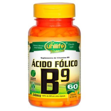 Imagem de Vitamina B9 Ácido Fólico 500mg - Unilife