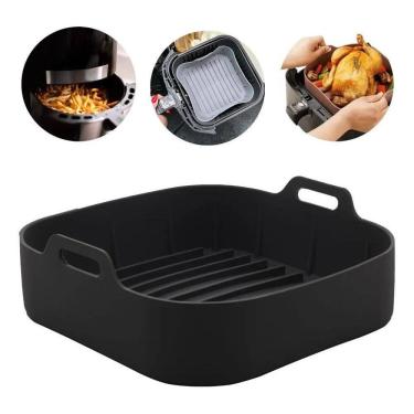 Imagem de 2X Forma Quadrada De Silicone Para Airfryer Multiuso Preta 2