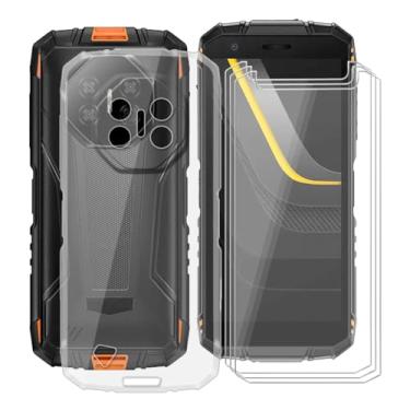 Imagem de YQINHHME Capa transparente para Doogee Fire 3 (5,5 polegadas) com 3 películas protetoras de vidro temperado, capa fina de silicone macio à prova de choque, capa de telefone à prova de queda de 360°