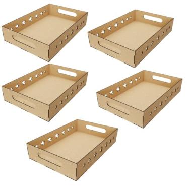 Imagem de Kit com 5 Bandejas Decorativas em MDF Cru 2,5 mm – Personalizáveis com Recortes (Coração, Estrela, Frases, Lisa) para Festas e Eventos (Estrela)