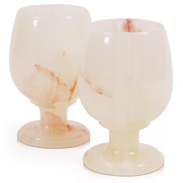 Imagem de Radicaln Taça de vinho mármore 12,7 cm ônix branco feito à mão sem haste copo de vinho para champanhe, conjunto ideal de 2 copos para bar