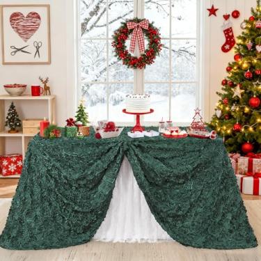 Imagem de B-COOL Toalha de mesa Rosete verde escuro 152 x 250 cm 3D floral retângulo toalha de mesa toalhas de mesa de Natal para decoração de mesa de festa romântica ao ar livre