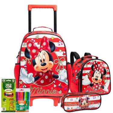 Imagem de Kit Mochila Rodinha Minnie lancheira +Estojo Infantil Xeryus