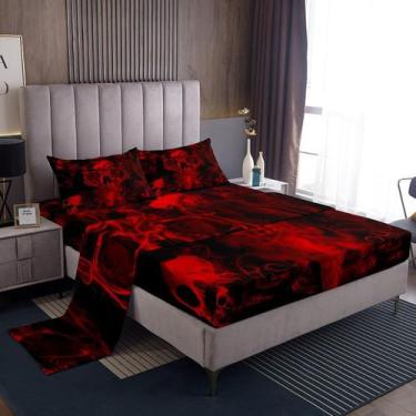 Imagem de Lençóis de cama Erosebridal Gothic Skull Vermelho/Preto King Size