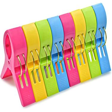 Imagem de JABINCO Clipes de toalha de praia clipes de cadeira suporte de toalha, prendedores de roupas de plástico, grampos de pendurar para pendurar, amarelo, azul, verde, vermelho (pacote com 8)