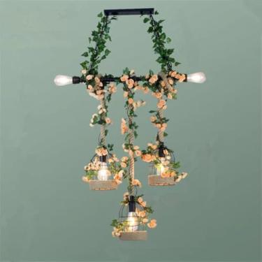 Imagem de Luminária pendente retrô americana em corda de cânhamo para restaurante, com estilo campestre, criativa, musical, para balcão de caixa, bar, cafeteria, loja de chá com leite, loja de roupas,
