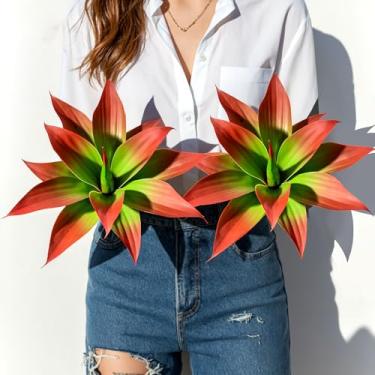 Imagem de Ttranewsoo Plantas artificiais de agave, grandes e resistentes a UV, 30,5 cm, para decoração interna e externa, plantas tropicais, suculentas, vegetação, decoração interna (pacote com 2, vermelho)