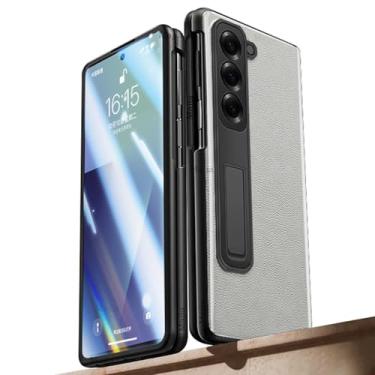 Imagem de LTLMYDAM Capa de couro para Samsung Galaxy Z Fold 7, mini suporte magnético dobradiça de sucção anti-arranhões capa protetora de tela de vidro temperado, branca, dobra 7
