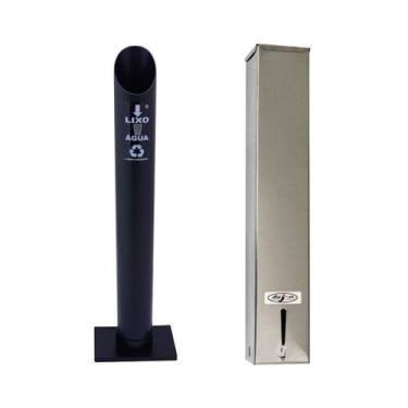 Imagem de Kit Lixeira Coletora PVC Copo Água E Suporte Copos Descartáveis 200ml 