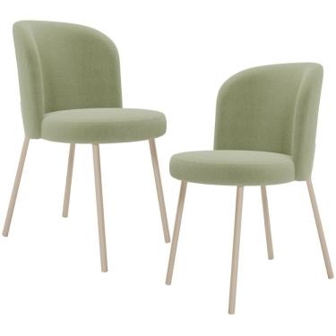 Imagem de Kit 02 Cadeiras Para Sala De Jantar Cozinha Estofada Gavi Arena L02 Bouclê Oliva - Lyam Decor