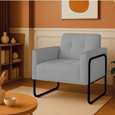 Imagem de Poltrona Sala Industrial Alta Tubo Preto Elisa Suede Cinza D03 - D'rossi