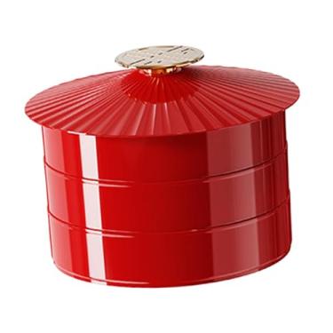 Imagem de ＫＬＫＣＭＳ Bandeja de servir dividida com tampa, travessa para petiscos, organizador de alimentos, prato para servir frutas secas e doces de Ano, Três Camadas