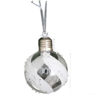 Imagem de Conjunto de 4 enfeites de bola transparentes luminosos de Natal com cena de neve, decorações de pendurar de plástico para árvore, janela, festa, decoração de férias prata leve, tamanho de 8 cm