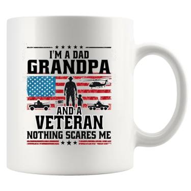 Imagem de I'm A Dad Grandpa And Veteran Nothing Scares Me Veteran Dad Gifts Patriotic Granddad Bandeira dos EUA Dia dos Pais Novidade Caneca de Cerâmica 325 ml Branca