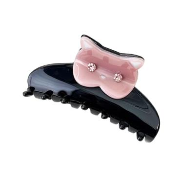 Imagem de Adoráveis grampos de cabelo de gato – Grampos de garra fofos para mulheres, fixação forte e acessórios de cabelo de acetato elegantes para todos os tipos de cabelo (preto e rosa)