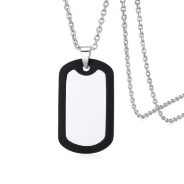 Imagem de Colar militar masculino com pingente de aço inoxidável com silenciador de silicone preto, joia estilo exército, corrente de 50 cm, presente moderno para uso diário, 50cm, Aço inoxidável, Sem Pedra