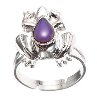 Imagem de Anel de humor sapo que muda de cor anel ajustável para emoções sensíveis à temperatura, acessório de dedo unissex divertido para meninos e meninas