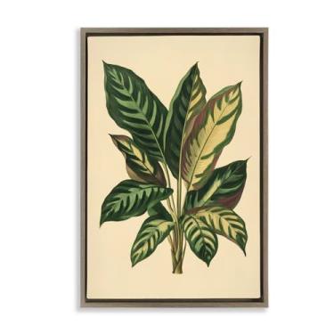 Imagem de Stupell Industries Arte de parede em tela flutuante dourada com folhas tropicais e folhas verdes, design por Petal Prints Design, 63 x 43 cm
