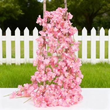 Imagem de 1 peça imitação de flor de cerejeira para casamento com videira de cerejeira para decoração de móveis pendurados